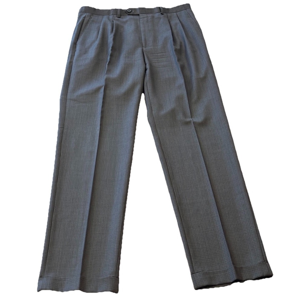 Lauren‎ Ralph Lauren Mens 34x33.5 Green Brown Houndstooth Pleated Cuffed Pants